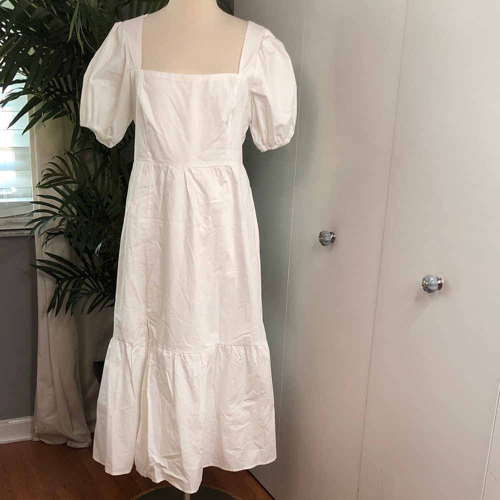 Astr White Midi Puff Sleeve Square Neck Dress